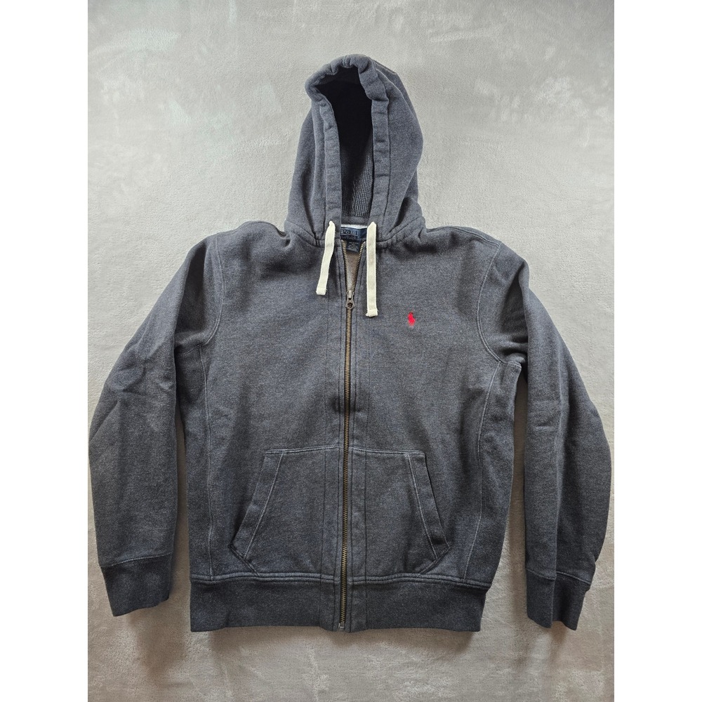 Polo Ralph Lauren Full Zip Hoodie Mens L Gray Fleece Thermal Lined Hood Read Y2K